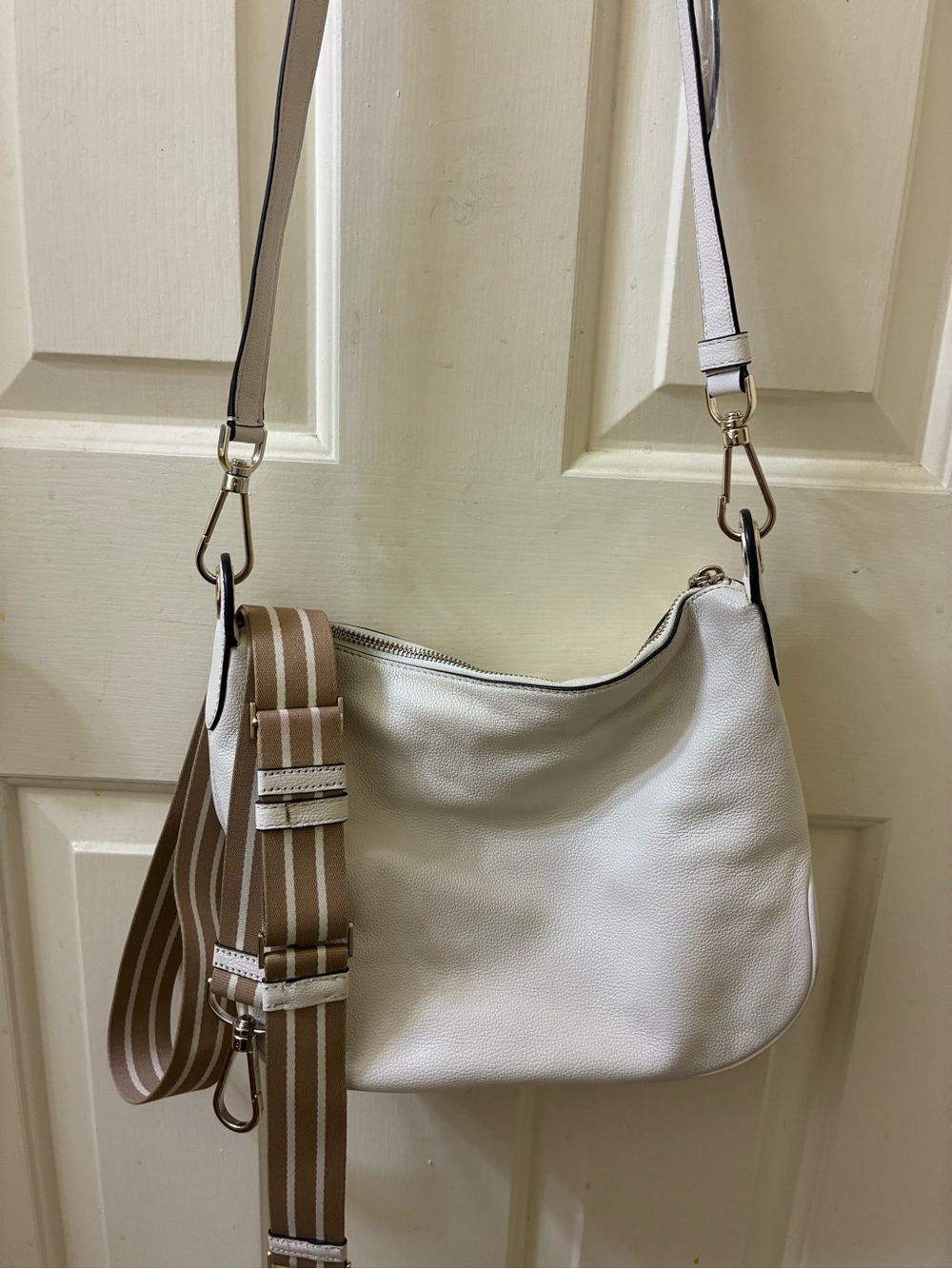 Kate spade Rosie pebbled parchment leather crossbody bag with a striped  strap
